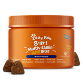 Zesty Paws dog multivitamin bottle front highlighting 8-in-1 wellness for dogs.