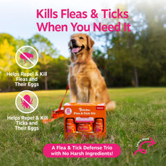 Zesty Paws Flea & Tick Kit Spray applied between baths for quick relief