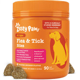 Zesty Paws flea and tick prevention dog chew packaging for daily protection.