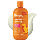 Zesty Paws Flea and Tick Shampoo bottle front, vet-formulated care for dogs.