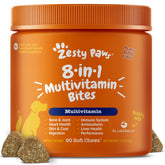 Zesty Paws multivitamin packaging highlights peanut butter flavor for daily dog wellness.