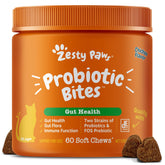Zesty Paws Probiotic Bites cat soft chews; support gut flora and immune health.