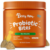 Zesty Paws Probiotics soft chews bottle supports gut balance for dogs.