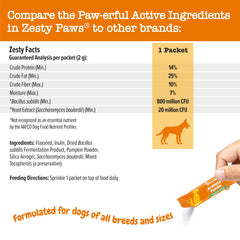 Zesty Paws Probiotics for Dogs includes inulin fiber for digestive balance