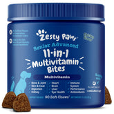 Zesty Paws senior dog multivitamin bottle with 8 in 1 benefits