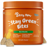 Zesty Paws Stay Green Bites bottle pour for easy daily use to support lawn health.