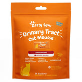 Zesty Paws Urinary Tract Cat Mousse bottle close-up for cranberry-based urinary support