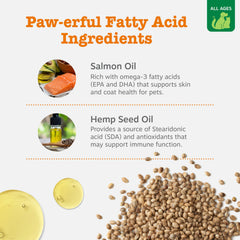 Zesty Paws Wild Alaskan Salmon Oil close-up highlighting EPA and DHA.