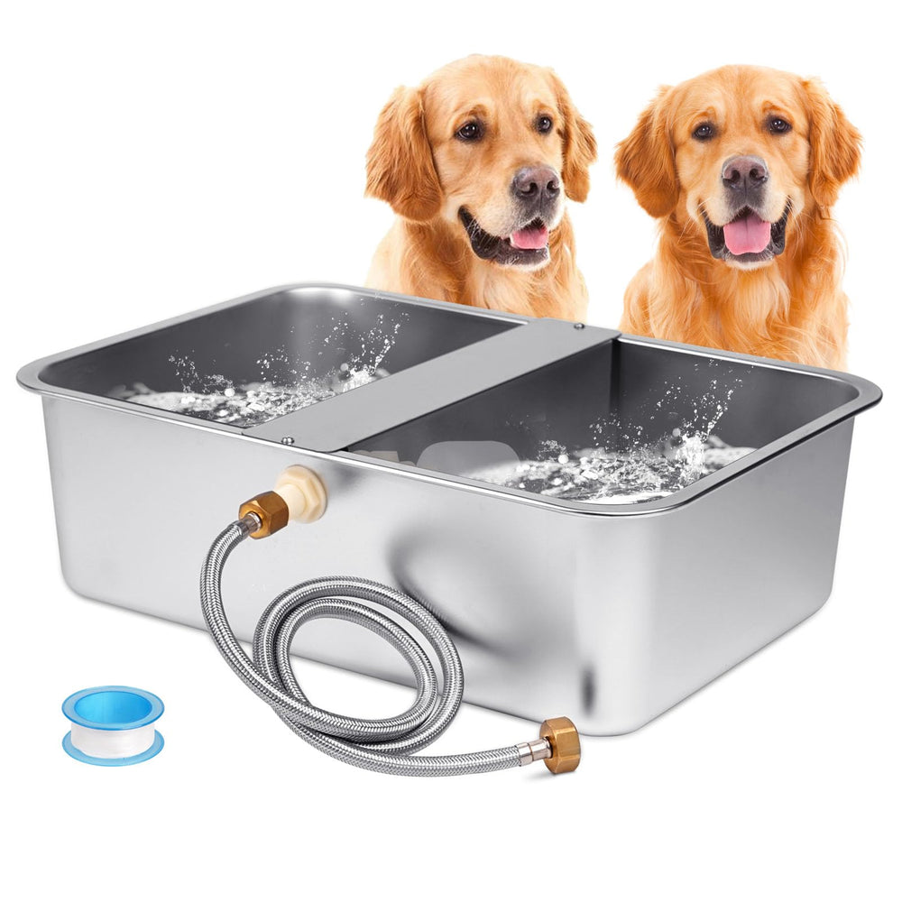 ZHEQOGZH six-gallon outdoor dog water dispenser provides shared hydration for multiple dogs.