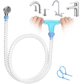 Zhongpu Reach slip-on faucet sprayer attached to tub spout for quick bath rinses.