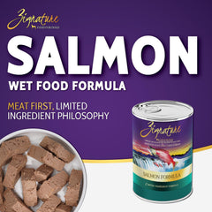 Serving bowl featuring Zignature Salmon formula with appetizing texture