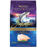 Zignature Trout & Salmon dry dog food bag (25lb) supports balanced muscle health.