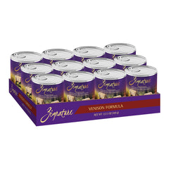 Zignature Venison wet dog food 13oz can showing venison as main ingredient