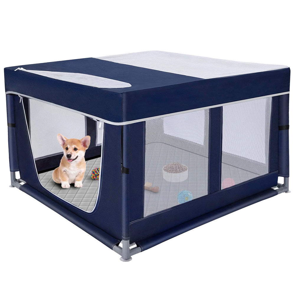 Zikopomi dog playpen with pee pad inside for mess-free indoor use