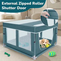 Zikopomi playpen robust frame with stainless steel rods for durable confinement.