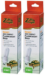 Zilla mini compact desert fluorescent bulb delivers UVB light for reptile basking and daytime illumination.