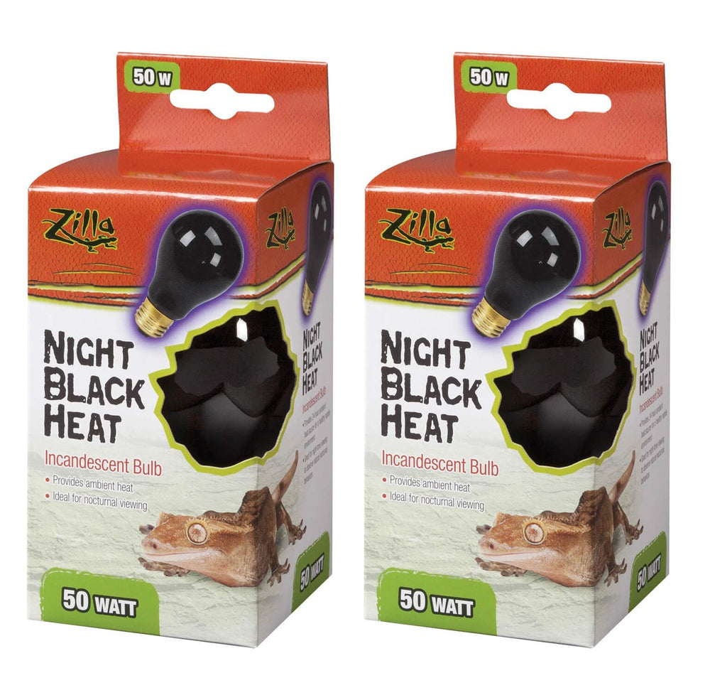Zilla Night Black Heat 50W bulbs set provides ambient warmth for nocturnal reptiles.