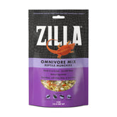 Zilla Reptile Munchies Omnivore Mix packaging shows resealable pouch for storage.