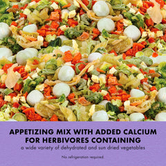 Close-up of ingredients in Zilla Reptile Munchies Vegetable Mix Calcium with bok choy and carrots.