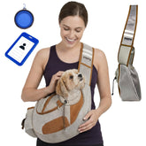Zingaroo hands-free sling carrier front view showing comfortable pet transport