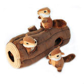 ZippyPaws Burrow log entry: interactive hide-and-seek toy for small and medium dogs.