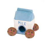 ZippyPaws Burrow milk and cookies toy inviting curious dogs to solve a tasty puzzle.