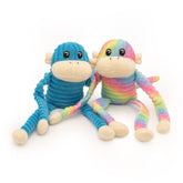 ZippyPaws Crinkle Monkey rainbow-blue small front view promotes engaging playtime.