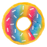 ZippyPaws Jumbo Donutz rainbow donut toy with durable squeaker for aggressive chewers.