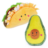 ZippyPaws NomNomz taco avocado toy close-up with soft fabric for cuddly play.