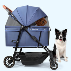 Ziuaype dog stroller for large dogs, blue, with roomy interior for comfort