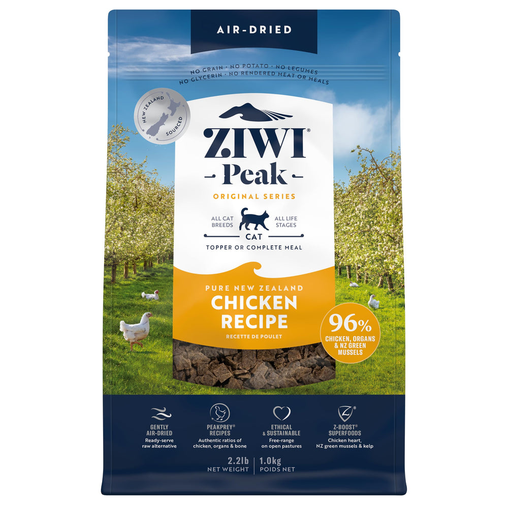 ZIWI Peak air-dried cat food chicken pack shows packaging for easy serving.