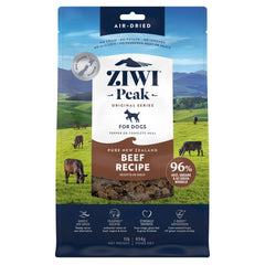 ZIWI Peak beef dog food packaging shows premium natural ingredients and sourcing.