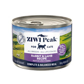 ZIWI Peak rabbit-lamb wet cat food can close-up shows premium meat ingredients