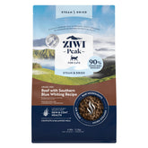 ZIWI Peak beef and blue whiting bag highlights premium all-life-stages ingredients