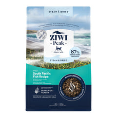 ZIWI Peak steam and dried cat food bag showcasing wild south pacific fish for premium protein