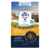 ZIWI Peak steam-dried dog food bag with cage-free chicken and fruits for premium nutrition.