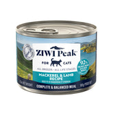 ZIWI Peak wet cat food can with mackerel and lamb for high-protein meals.