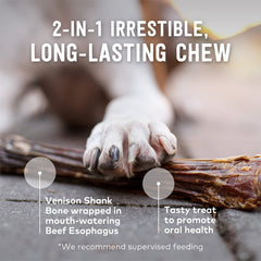 ZIWI Venison shank with beef esophagus wrap, air-dried for flavor and shelf stability.