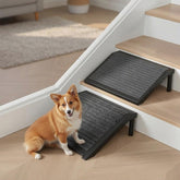ZJDJEZJD Dog Ramp on stairs setup demonstrates secure entry for aging pets.