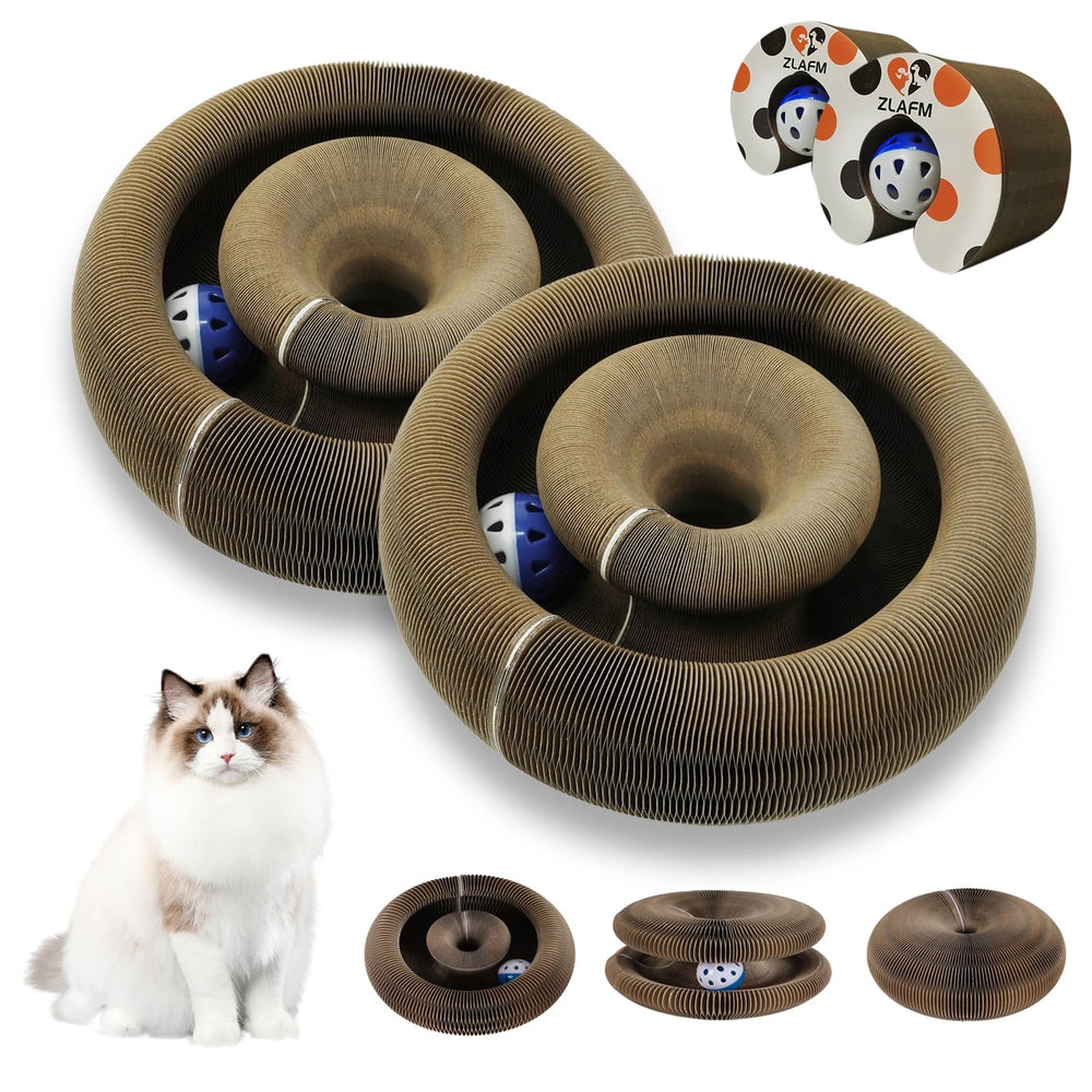 ZLAFM Magic Organ cat scratcher toy in foldable form for compact play areas.