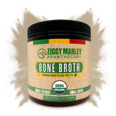 ZMA Pets Ziggy Marley’s bone broth powder bottle for pets