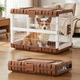 ZOMISIA 28inch collapsible crate closed in woodgrain, ideal for compact spaces.