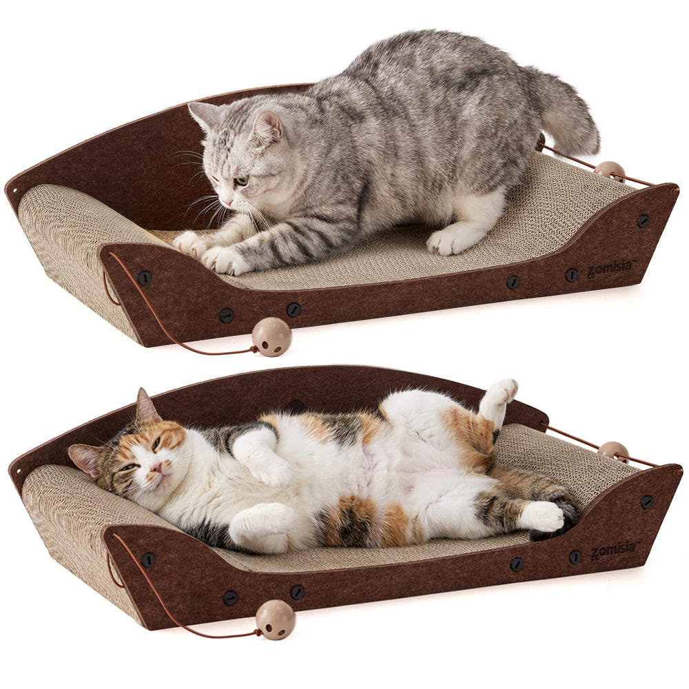 ZOMISIA 2Pack 26-Inch Cardboard Cat Scratcher Bed offers a lounging surface for relaxed naps.