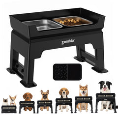 Zomisia 3-in-1 elevated dog bowls stand with spill guards for cleaner feeding.