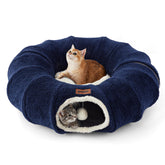 ZOMISIA cat tunnel bed in full-moon setup offering cozy play and rest.
