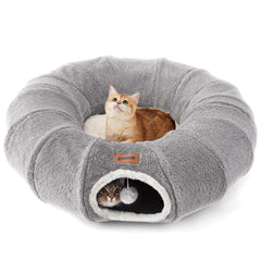 ZOMISIA Cat Tunnel Bed in full-moon configuration for playful exploration and cozy lounging