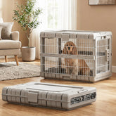 ZOMISIA collapsible dog crate 28-inch beige, side view showing compact storage.