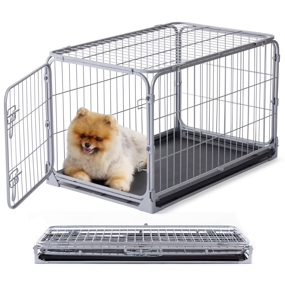ZOMISIA collapsible dog crate folded for easy storage and travel convenience