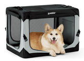 ZOMISIA collapsible dog crate with folding handle for easy transport.