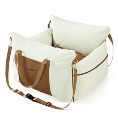 Zomisia dog car seat beige front view, designed for cozy travels with small dogs.